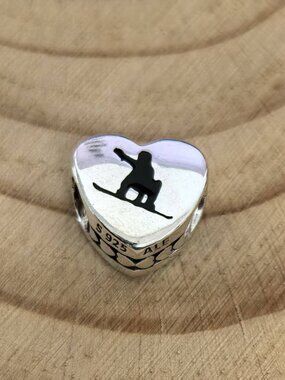 Pandora Banff Skiing Charm Canada Banff Travel Heart Bead, S925 Silver Jewelry